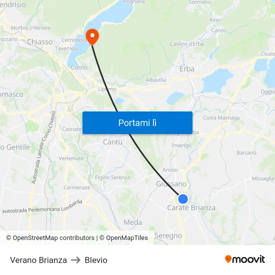 Verano Brianza to Blevio map