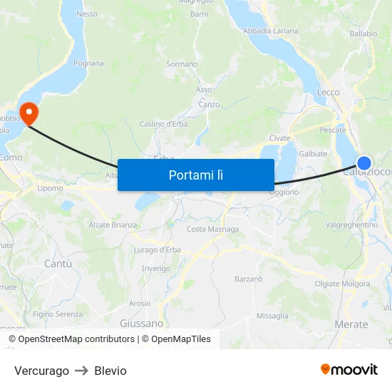 Vercurago to Blevio map