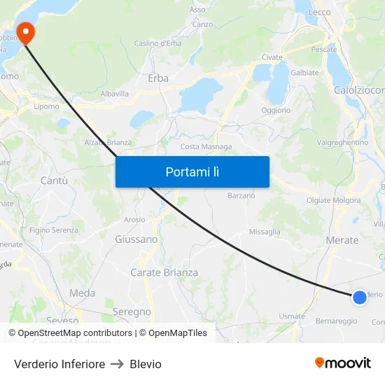 Verderio Inferiore to Blevio map