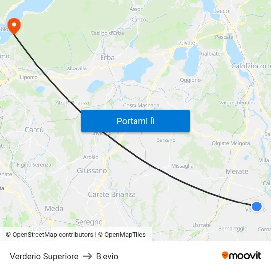 Verderio Superiore to Blevio map