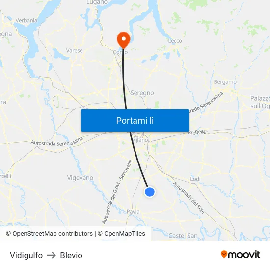 Vidigulfo to Blevio map