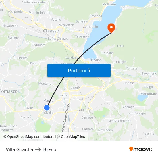 Villa Guardia to Blevio map