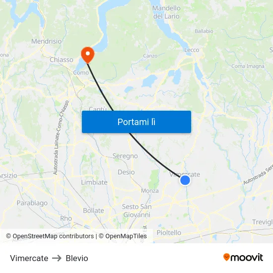 Vimercate to Blevio map