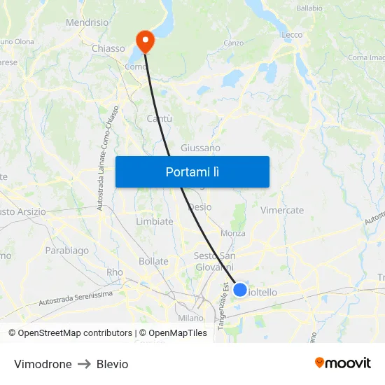 Vimodrone to Blevio map