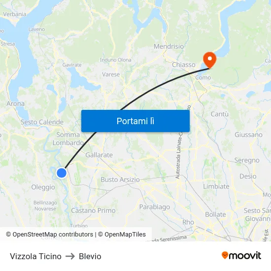 Vizzola Ticino to Blevio map