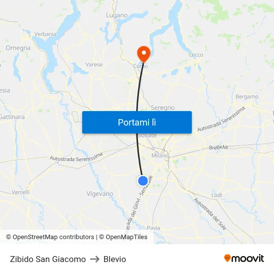 Zibido San Giacomo to Blevio map