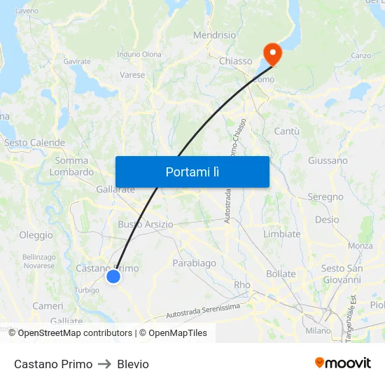 Castano Primo to Blevio map