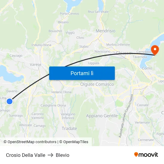 Crosio Della Valle to Blevio map