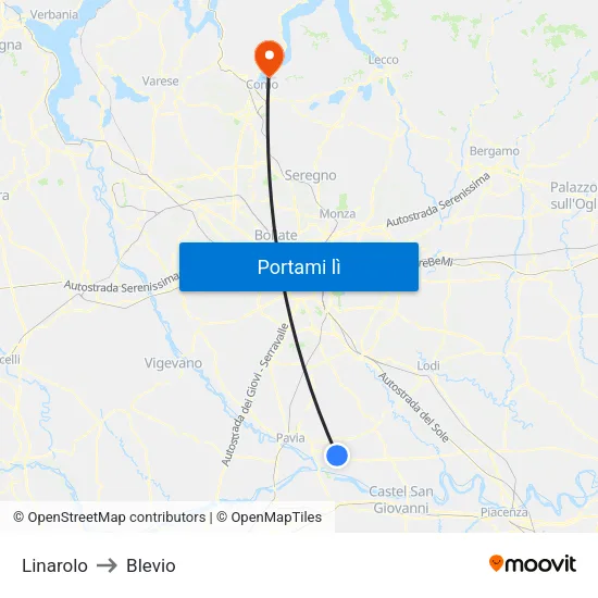 Linarolo to Blevio map