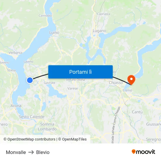 Monvalle to Blevio map
