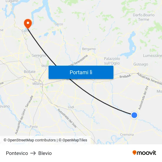 Pontevico to Blevio map