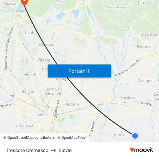 Trescore Cremasco to Blevio map