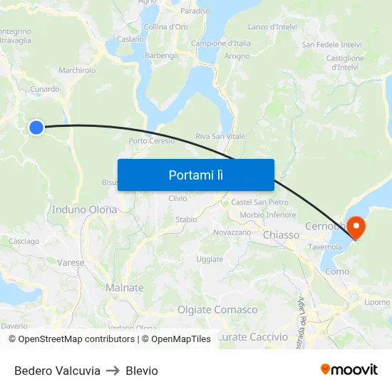 Bedero Valcuvia to Blevio map