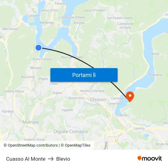 Cuasso Al Monte to Blevio map