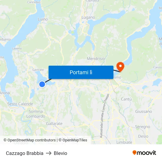 Cazzago Brabbia to Blevio map