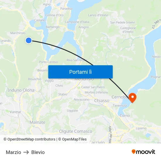 Marzio to Blevio map