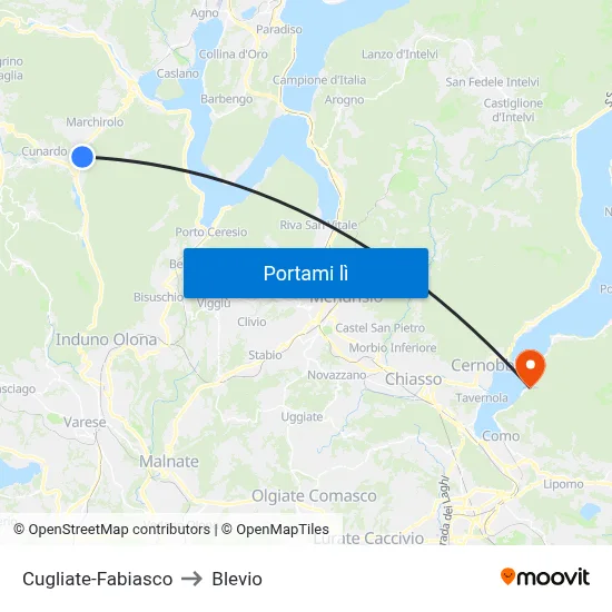 Cugliate-Fabiasco to Blevio map