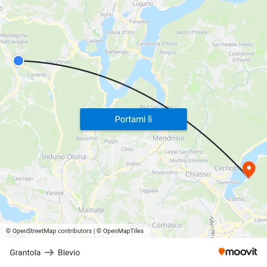 Grantola to Blevio map