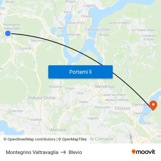 Montegrino Valtravaglia to Blevio map