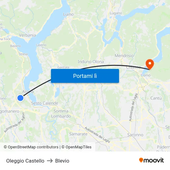 Oleggio Castello to Blevio map