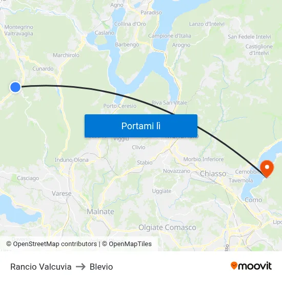 Rancio Valcuvia to Blevio map