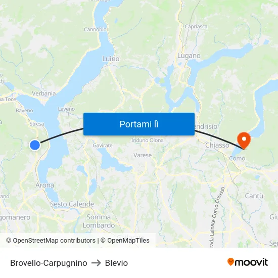 Brovello-Carpugnino to Blevio map