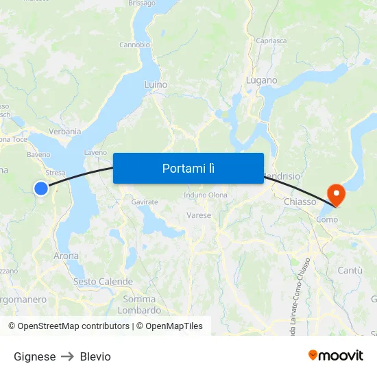 Gignese to Blevio map