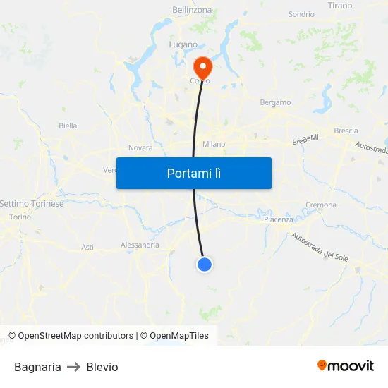 Bagnaria to Blevio map