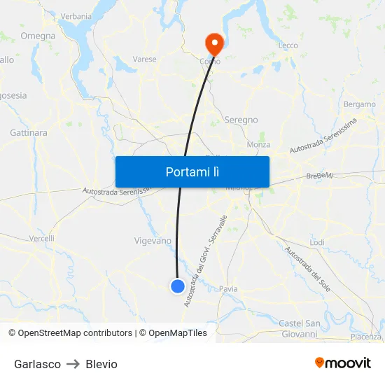 Garlasco to Blevio map
