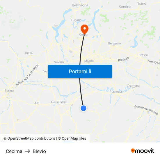Cecima to Blevio map