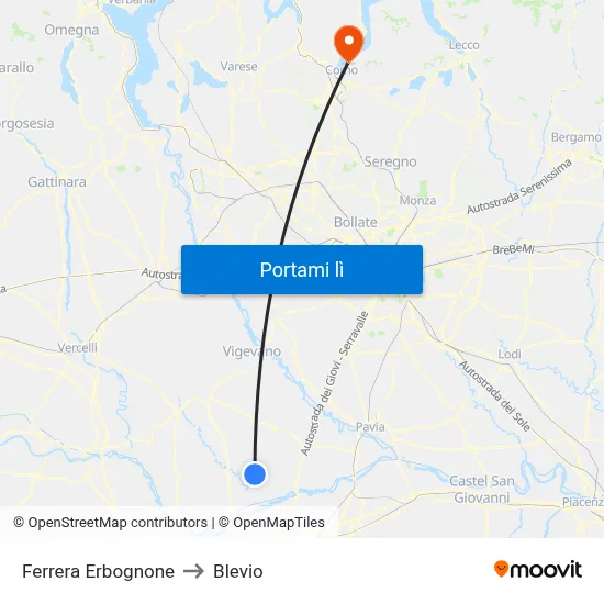 Ferrera Erbognone to Blevio map