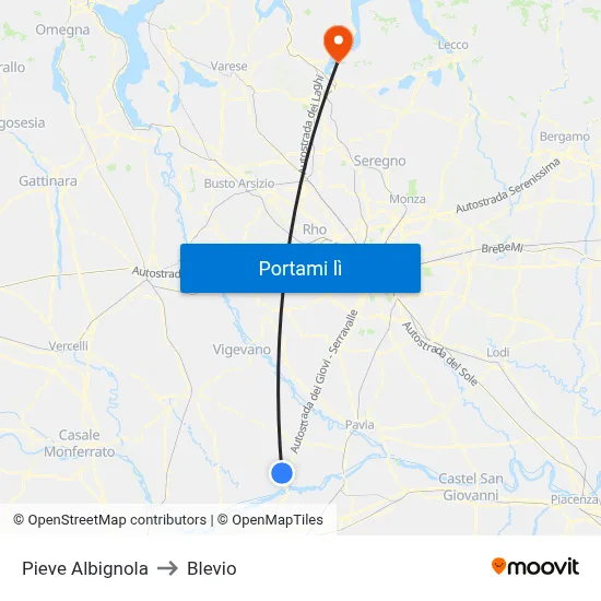 Pieve Albignola to Blevio map
