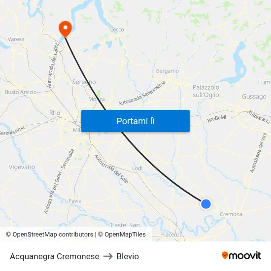 Acquanegra Cremonese to Blevio map