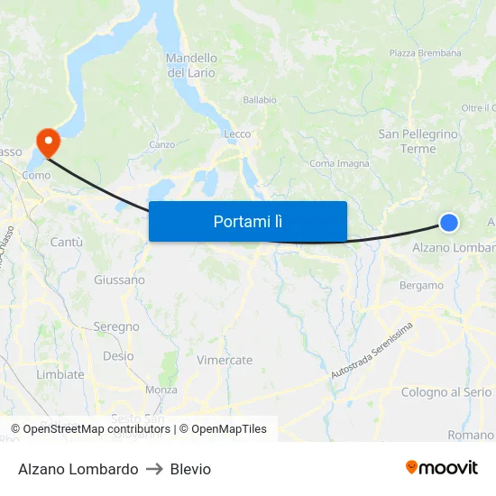 Alzano Lombardo to Blevio map