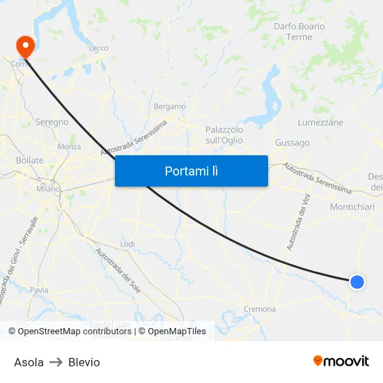 Asola to Blevio map