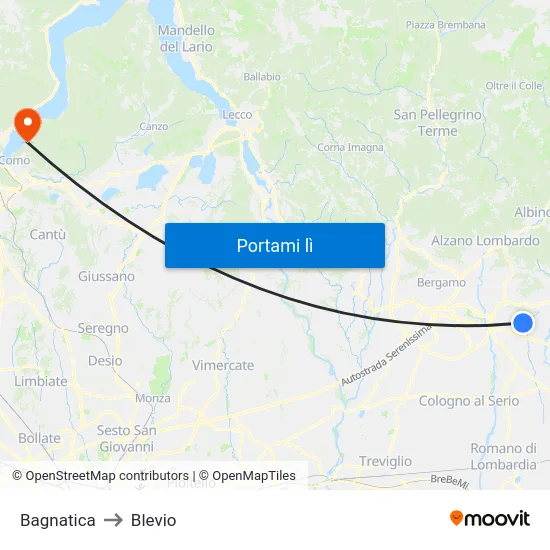 Bagnatica to Blevio map