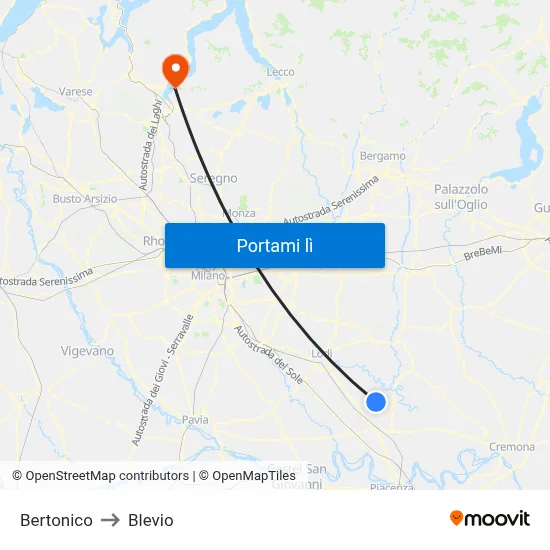 Bertonico to Blevio map