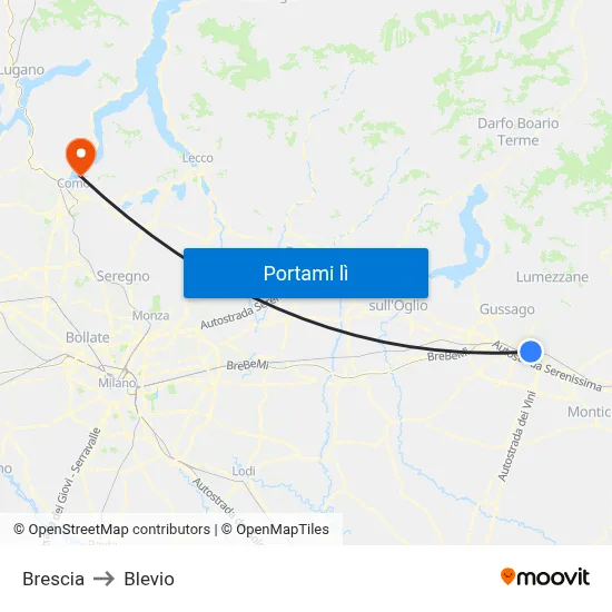 Brescia to Blevio map