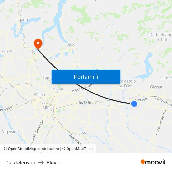 Castelcovati to Blevio map
