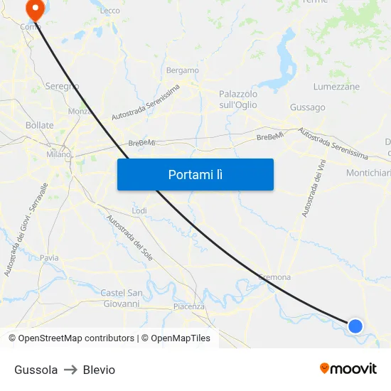Gussola to Blevio map