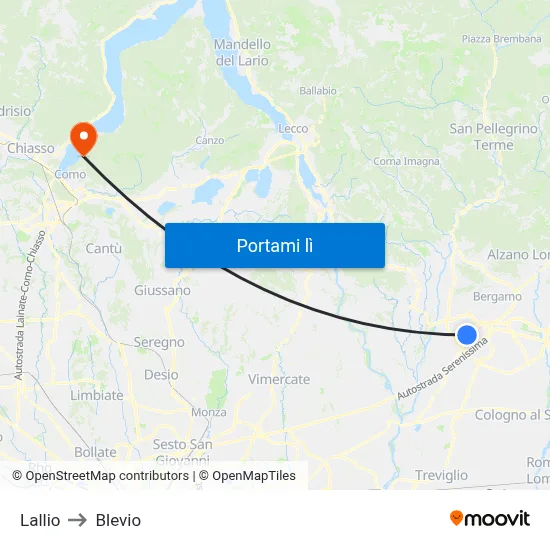 Lallio to Blevio map