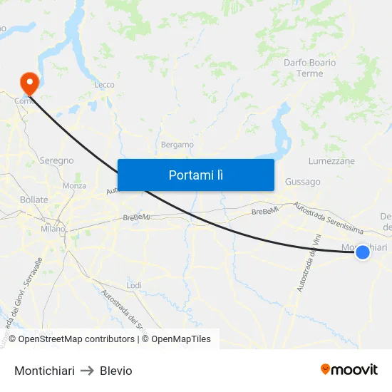 Montichiari to Blevio map