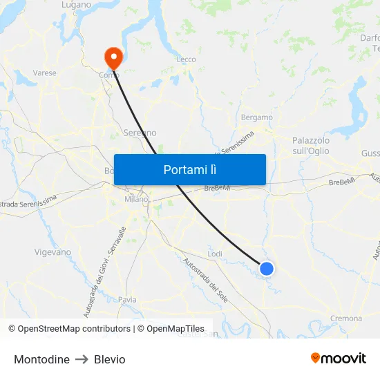 Montodine to Blevio map