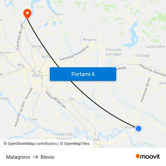 Malagnino to Blevio map