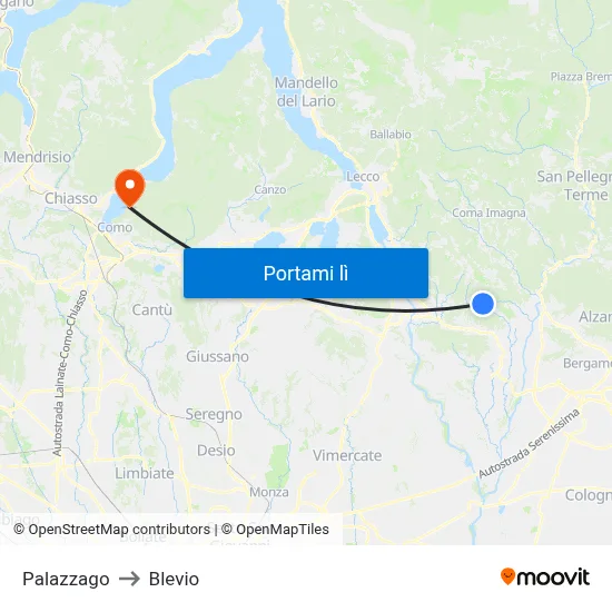 Palazzago to Blevio map