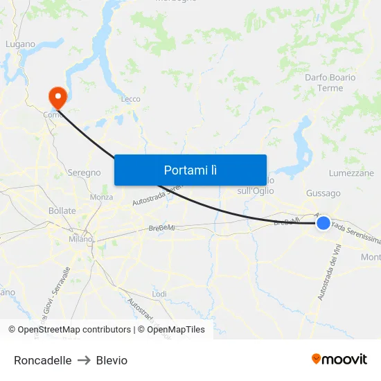 Roncadelle to Blevio map