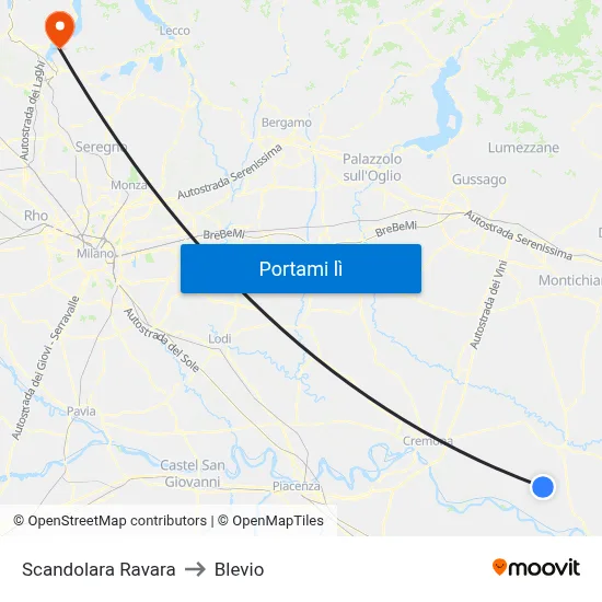 Scandolara Ravara to Blevio map