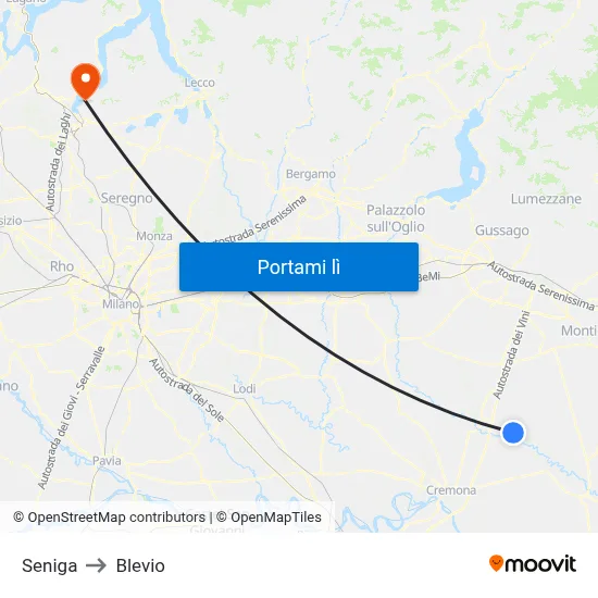 Seniga to Blevio map