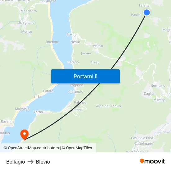 Bellagio to Blevio map