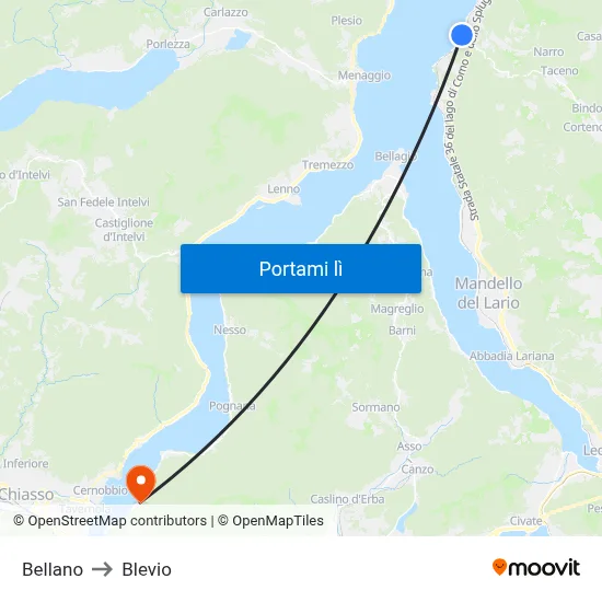 Bellano to Blevio map